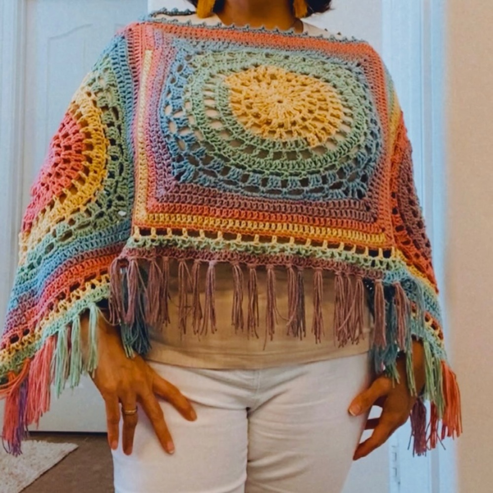Hand Crochet Poncho Top. Boho handmade poncho.